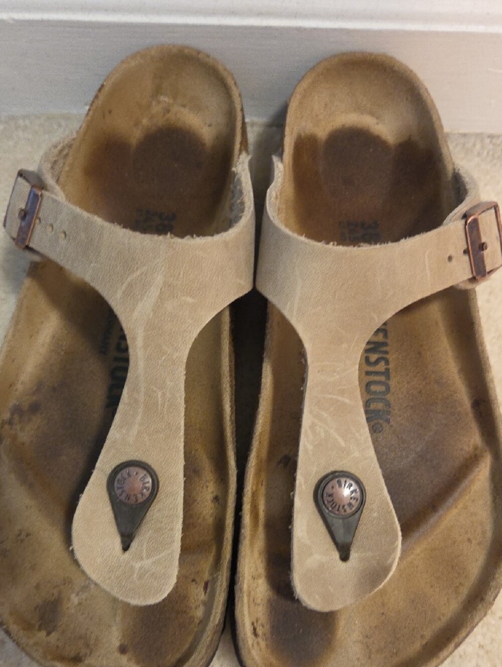 Birkenstock Beige Suede Gizeh Thong Sandals - Picture 2 of 4